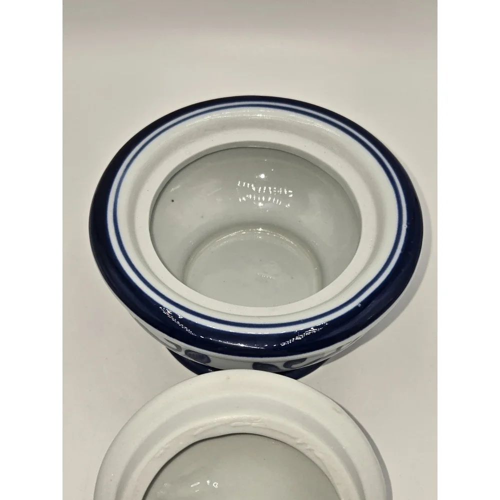 Bombay Company Vintage White & Blue Covered Sugar‎ Bowl